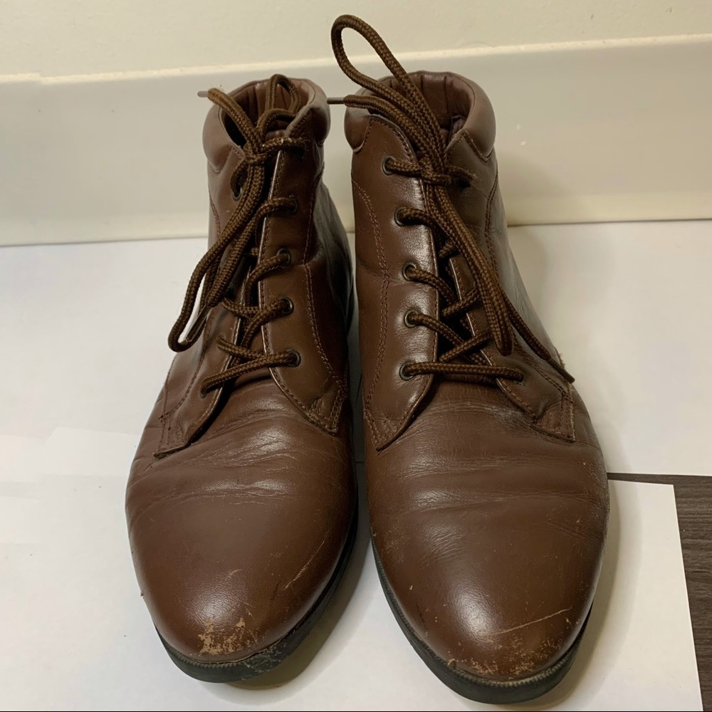 Danexx Brown Ankle Leather Boots Lace Up Shoes Vintage 80s Size 8.5 Boot